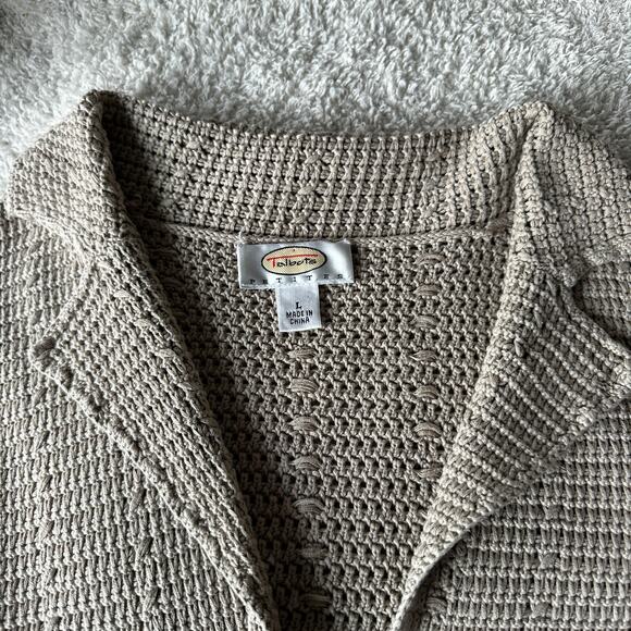 Taupe Talbots Petite 75% Silk Open Knit Collared Cardigan - Picture 2 of 7